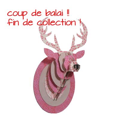 Trophée en carton tête de cerf rose printemps (lot de 10)