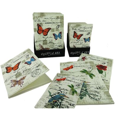 Libreta A6 de papel artesanal con motivos campestres de pájaros, flores o mariposas