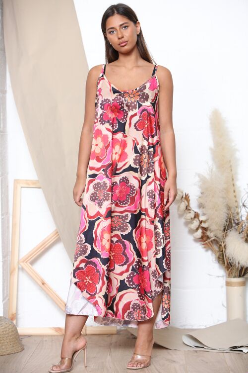 Red tie dye V neck maxi