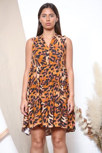 Robe d'été orange à imprimé léopard 3