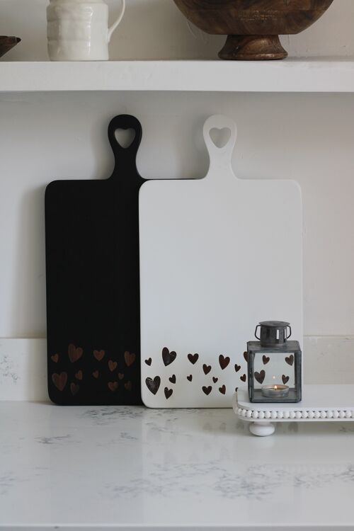 Heart Engraved Chopping Board - Large White