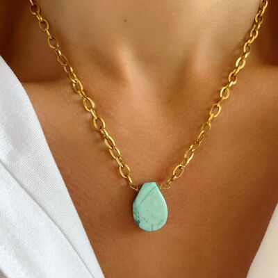 Gold Necklace Teardrop Stone,  Turquoise Stone Necklace, Summer Necklace, Summer Jewelry, Gift for Her, Made by Christina Christi.