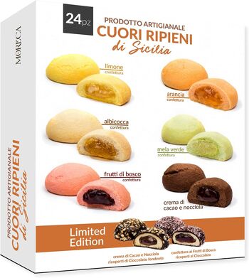 Compra Cuori Ripieni di Sicilia, 24 biscotti monoporzione assortiti  18  Cuori ripieni di Confettura e 6 Cuori ripieni di Crema, in elegante  confezione regalo all'ingrosso