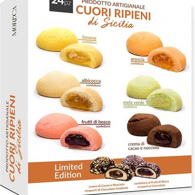 Sicilian Stuffed Hearts, 24 assorted single-portion biscuits | 18 Hearts filled with Jam and 6 Hearts filled with Cream, in an elegant gift box