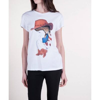 T-shirt over cotone basico Cowgirl - BIANCO