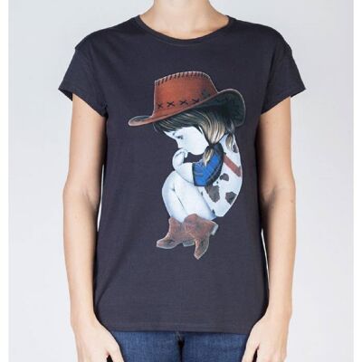 T-shirt over cotone basico Cowgirl - NERO