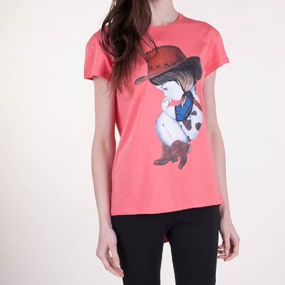 T-shirt over cotone basico Cowgirl - SALMONE