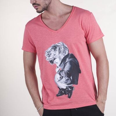 T-shirt scollo V cotone fiammato Fashion