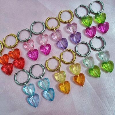 Beaded Huggie Hoops, Heart Huggie Hoops, Y2K Earrings,