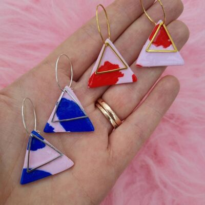 Terrazzo Earrings, Triangle Earrings, Pink Red Earrings, Pink Red Gift, Y2K Earrings