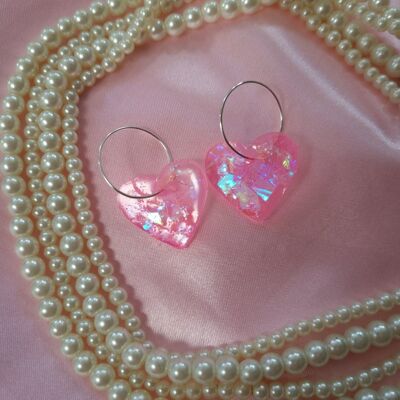 Iridescent Pink Heart Earrings