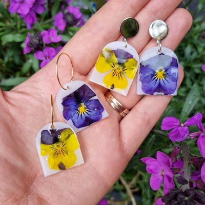 Viola Pansy Real Flower Earrings, Flower Lover Gift