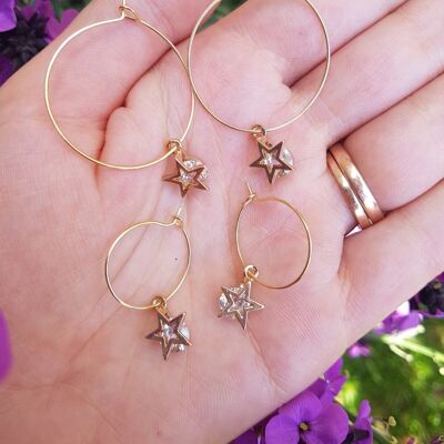 Crystal Star Hoop Earrings Gold