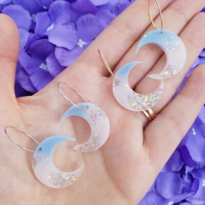 Pastel Moon Hoop Resin Earrings