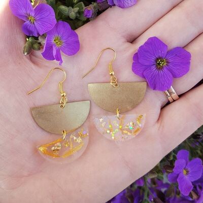 Real Flower Orange Petal Pressed  Flower Resin Semi Circle Earrings