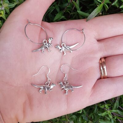 Dinosaur Sterling Silver Hoop Dangle Drop Earrings