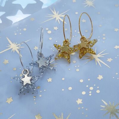 Star Glitter Gold Silver Hoop Earrings