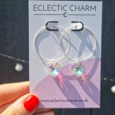 Crystal Heart Hoop Earrings Gold Silver