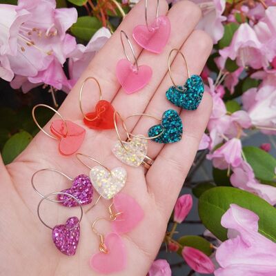 Heart Hoop Glitter Earrings,  Y2K Earrings, Glitter Lover Earrings, Cute Earrings For Friend