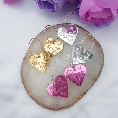 Engraved Acrylic Heart Earrings