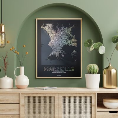 Póster Marsella - Mapa minimalista - 30 x 40 cm