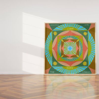 Atmen Sie Licht Kunstdruck, achtsamer Mandala illustrierter Druck