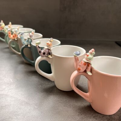 Coffee cups - Mug - Ceramic - Ceramic -Funny Clowns - Mug - Set of 6 - Coffee cup - perfect gift - handmade - Colored Ceramic - clown
