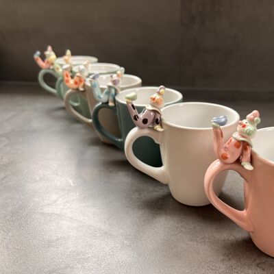 Coffee cups - Mug - Ceramic - Ceramic -Funny Clowns - Mug - Set of  6 - Coffee cup - perfect gift - handmade - Colored Ceramic - clown