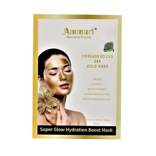 Ammuri 24k Gold Silk Face Mask Sheet for Skin Bright & Super Glow Hydration Boost Anti Age Anti Wrinkle