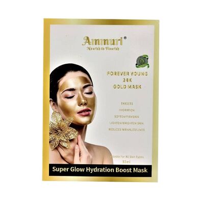 Feuille de masque facial en soie Ammuri 24k Gold pour la peau Bright & Super Glow Hydratation Boost Anti Age Anti Rides
