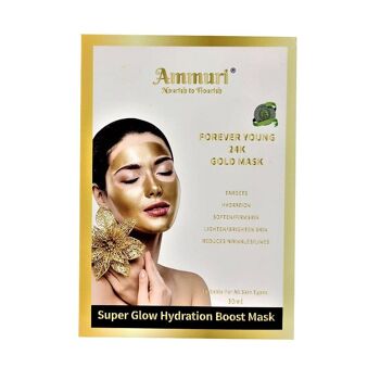 Feuille de masque facial en soie Ammuri 24k Gold pour la peau Bright & Super Glow Hydratation Boost Anti Age Anti Rides 1