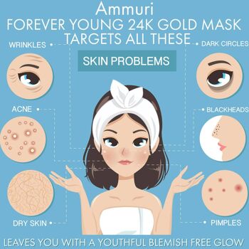 Feuille de masque facial en soie Ammuri 24k Gold pour la peau Bright & Super Glow Hydratation Boost Anti Age Anti Rides 2