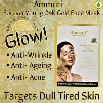 Feuille de masque facial en soie Ammuri 24k Gold pour la peau Bright & Super Glow Hydratation Boost Anti Age Anti Rides 3