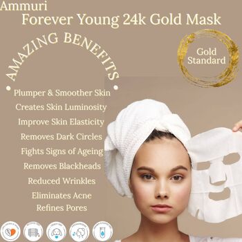 Feuille de masque en soie Ammuri 24k Gold pour la peau Bright & Super Glow Hydratation Boost Anti Age Anti Rides 4