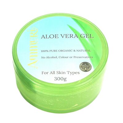 Ammuri Aloe Vera Gel 100 % rein organisch und natürlich für Gesicht, Körper und Haare, beruhigend und feuchtigkeitsspendend für alle Hauttypen, 1 Packung (1 x 300 g)