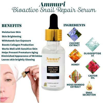 Ammuri Anti Aging Snail Serum Leviga la generazione di elastina e collagene