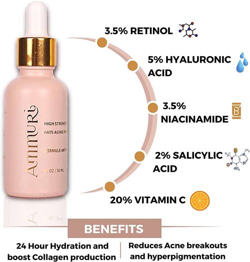High Strength Retinol Serum For Face Lift (3.5% Retinol) Anti Aging│ Face Serum For Women & Men│ Best for Skin Care, Face Care, Acne Treatment - 30ml