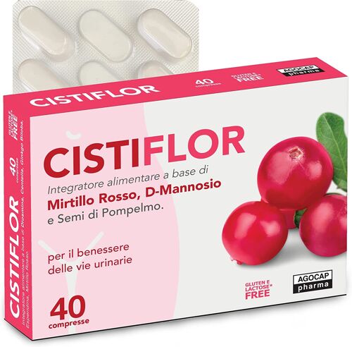 Cistiflor, D-Mannosio, Mirtillo Rosso e Semi di Pompelmo | per Cistite, Candida e Infezioni delle Vie Urinarie | 40 compresse