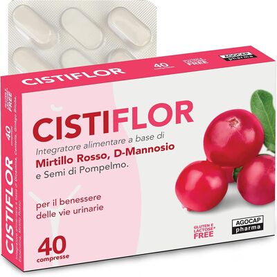 Cistiflor, D-Mannosio, Mirtillo Rosso e Semi di Pompelmo | per Cistite, Candida e Infezioni delle Vie Urinarie | 40 compresse