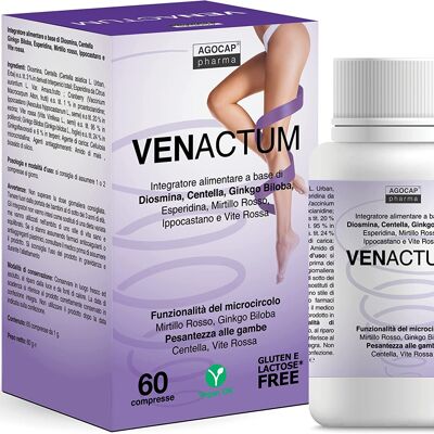 Venactum for Leg Circulation with Diosmin, Hesperidin, Cranberry, Centella, Horse Chestnut, Ginkgo Biloba and Red Vine | 60 tablets | Agocap