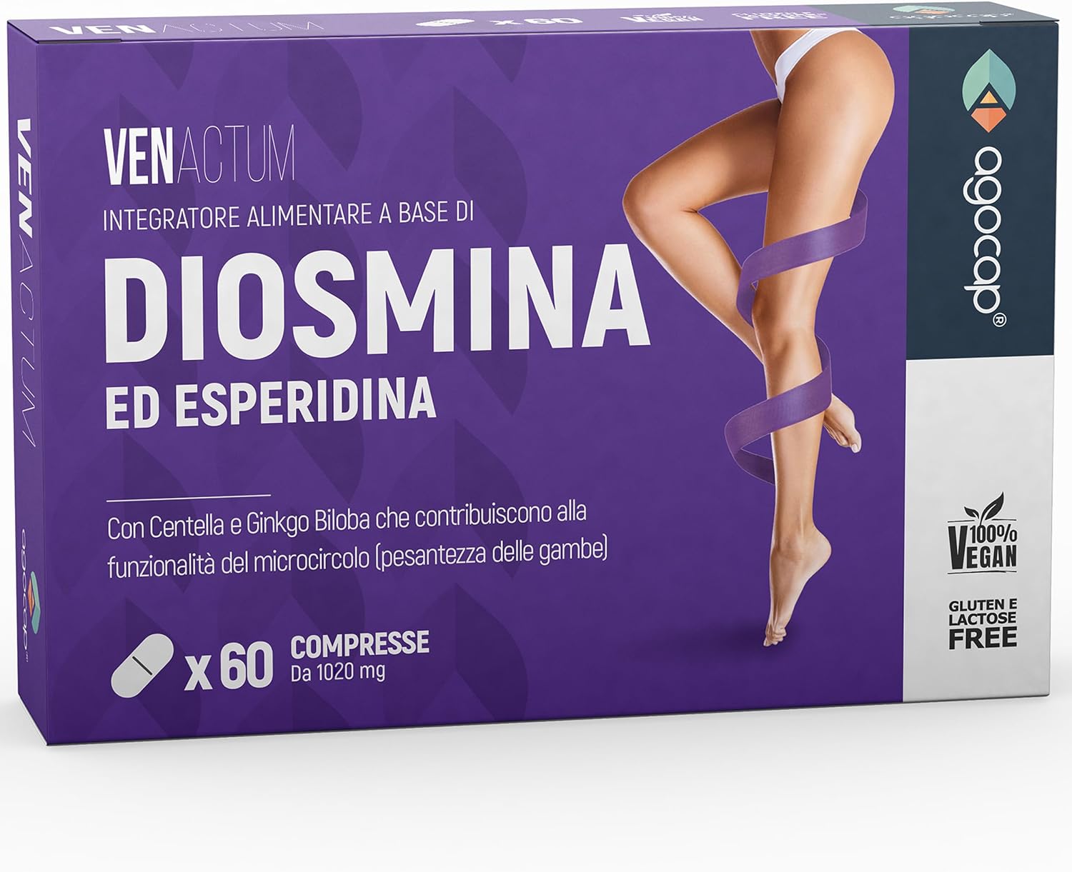 Venactum for Leg Circulation with Diosmin, Hesperidin, Cranberry, Centella, Horse Chestnut, Ginkgo Biloba and Red Vine | 60 tablets | Agocap