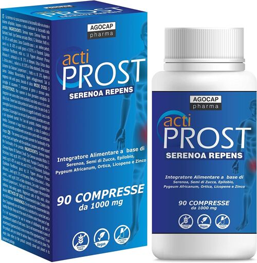 Actiprost integratore per la prostata, a base di Serenoa Repens con Semi di Zucca, Pygeum Africanum, Epilobio, Ortica, Licopene