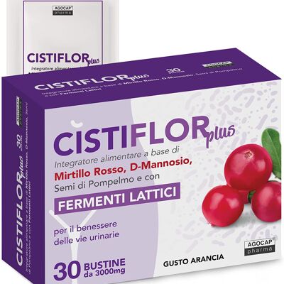 Cistiflor Plus per Cistite, Candida, Infezioni Vie Urinarie a base di D-Mannosio, Mirtillo Rosso, Fermenti Lattici probiotici, Inulina, Semi di Pompelmo