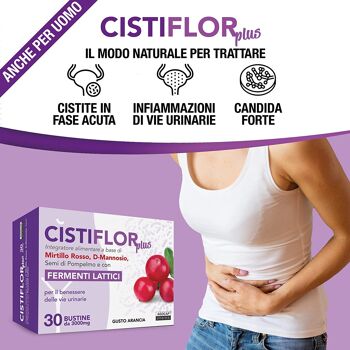 Cystiflor Plus pour Cystite, Candida, Infections des Voies Urinaires à base de D-Mannose, Canneberge, Ferments Lactiques Probiotiques, Inuline, Pépins de Pamplemousse 2