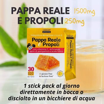 Gelée Royale et Propolis, 30 sticks, au goût agréable d'agrumes | avec vitamine C, échinacée, pépins de pamplemousse et acide folique | Agocap, système immunitaire 2