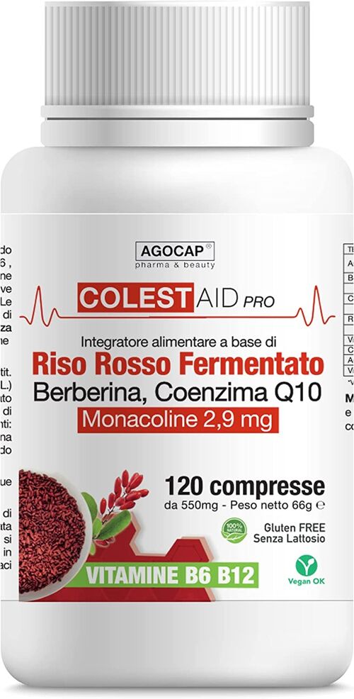 Colestaid Pro a base di Riso Rosso Fermentato, Berberina, Monacolina K, Cardo Mariano, Coenzima Q10 | Vitamine B6, B12 e Acido Folico