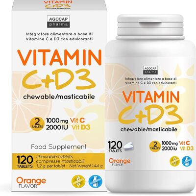 Vitamin C + D3 120 chewable tablets with orange flavor