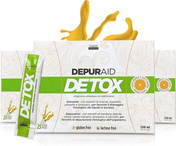 Depuraid Detox, Drainant Minceur Fort, Dépuratif Antioxydant | 25 Sticks Unidoses Saveur Orange | Éliminer les toxines du foie | Réduit la rétention d'eau et les imperfections de la cellulite 1