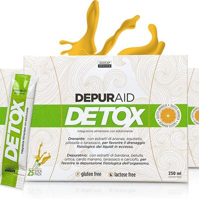 Depuraid Detox, Strong Slimming Draining, Antioxidant Depurative | 25 Single-dose Stick Pack, Orange Flavor | Eliminate Liver Toxins | Reduces water retention and cellulite blemishes