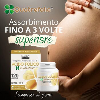 Acide folique quatrefolique, 120 comprimés d'acide folique sous forme biologiquement active, jusqu'à trois fois plus grande absorption | pour la grossesse et la fertilité féminine, réduit la fatigue | Agocap Pharma 3